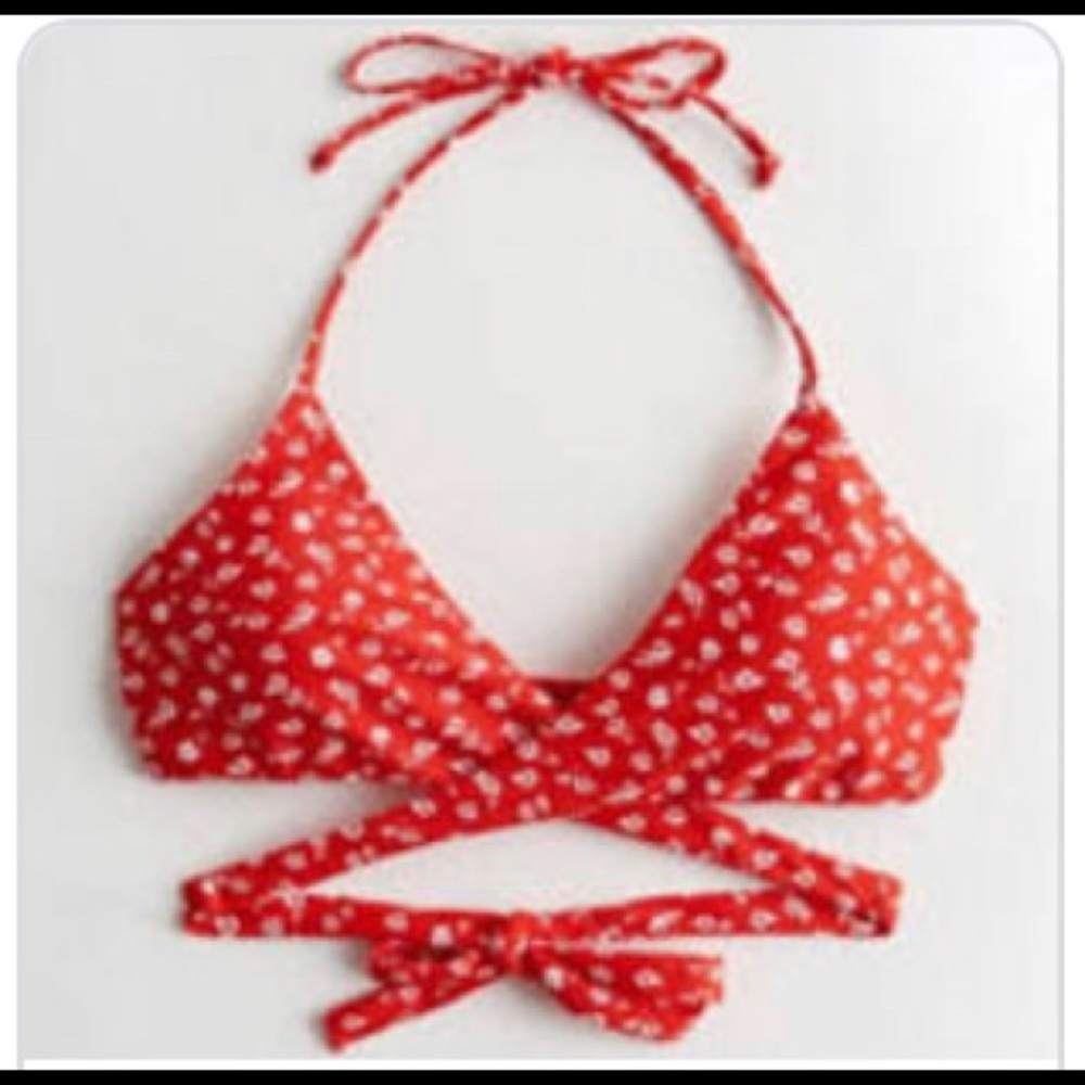 Red bathing suit with white flowers. Size small